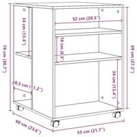 Bijzettafel met wieltjes 55x60x78 cm hout gerookt eikenkleurig - thumbnail