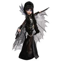 Monster High Pop, Elvira, Meesteres van het Duister, verzamelobject in zwarte jurk van kunstleer, met zilverkleurige vleermuisvleugelcape en premium accessoires, HYV99 - thumbnail