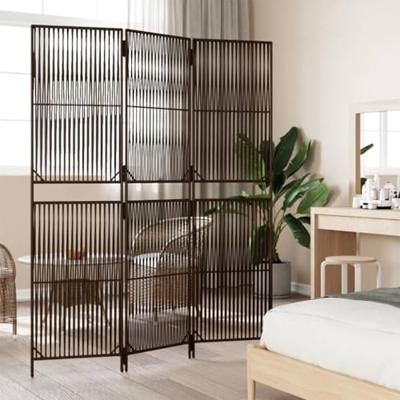 Kamerscherm 3 panelen poly rattan bruin