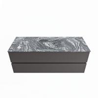 MONDIAZ VICA-DLUX 130cm badmeubel onderkast Dark grey 2 lades. Inbouw wastafel CLOUD midden 1 kraangat, kleur Lava. - thumbnail