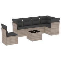 7-delige Loungeset met kussens poly rattan lichtgrijs - thumbnail