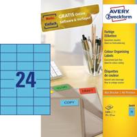 Avery-Zweckform 3449 Universele etiketten 70 x 37 mm Papier Blauw 2400 stuk(s) Permanent hechtend Inkjet, Laser (zwart/wit), Laser (kleur), Kopiëren (zwart/wit) - thumbnail