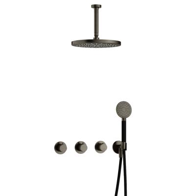 Hotbath Cobber - CB7067 - Inbouw Regendoucheset - Verouderd Ijzer - 2 Stopkranen - Thermostatisch - Plafondbuis 15 cm - Hoofddouche 300 mm - Ronde Handdouche 3 Standen - met M106 - Waterbesparend - V01