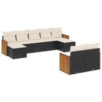 9-delige Loungeset met kussens poly rattan zwart - thumbnail