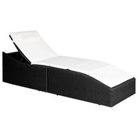 Ligbed met kussen poly rattan zwart - thumbnail