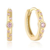 Elenza Goudkleurige Hoepel Oorbellen met Roze Zirkonia - thumbnail