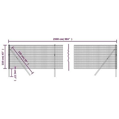 VidaXL Draadgaashek 1,1x25 m gegalvaniseerd staal antracietkleurig