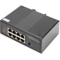 DIGITUS Industriële 7-poorts Gigabit PoE schakelaar - 1x Power Delivery poort - 8x RJ45 - 10/100/1000 Mbit/s - DIN rail montage - Zwart - thumbnail