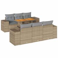 7-delige Loungeset met kussens poly rattan beige - thumbnail