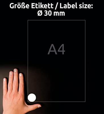 Avery-Zweckform L4716-20 Folie-etiketten Ø 30 mm Polyester folie Wit 960 stuk(s) Permanent hechtend Laser (kleur), Laser (zwart/wit), Kopiëren (kleur),