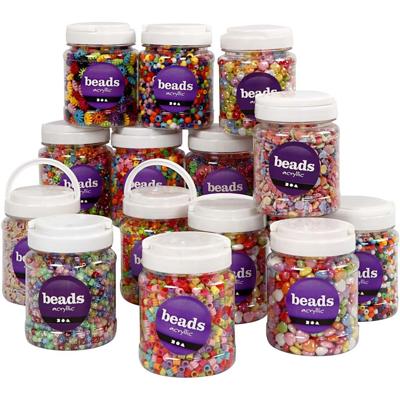 Creativ Company Plastic kralen, afm 6-15 mm, gatgrootte 1,5-6 mm, diverse kleuren, 16x700 ml/ 1 doos