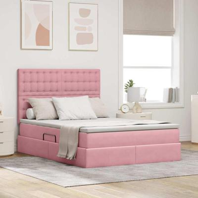 Opbergbed met LED met matras Roze 140 x 200 cm Fluweel