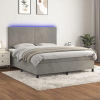 Boxspring met matras en LED fluweel lichtgrijs 160x200 cm - thumbnail
