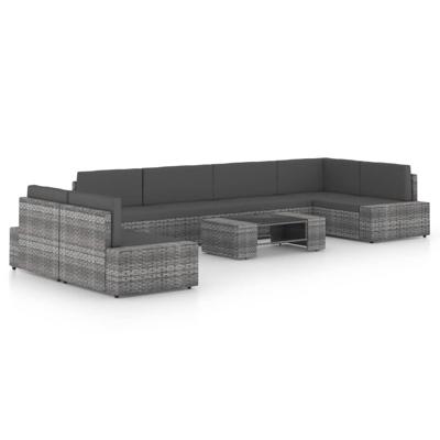 8-delige Loungeset met kussens poly rattan grijs