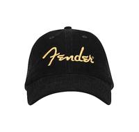 Fender Gold Spaghetti Logo Corduroy Baseball Hat Black - thumbnail