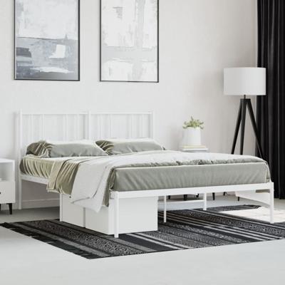 Bedframe met hoofdbord metaal wit 160x200 cm