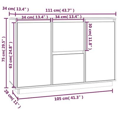 Dressoir 111x34x75 cm massief grenenhout grijs