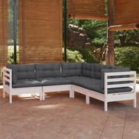 5-delige Loungeset met kussens massief grenenhout wit - thumbnail
