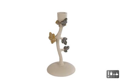 Kandelaar Noemi S crme/groen/geel metaal 8,5x8,5x20cm