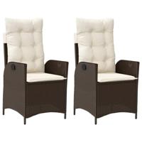 Tuinstoelen 2 st verstelbaar met kussens poly rattan bruin - thumbnail
