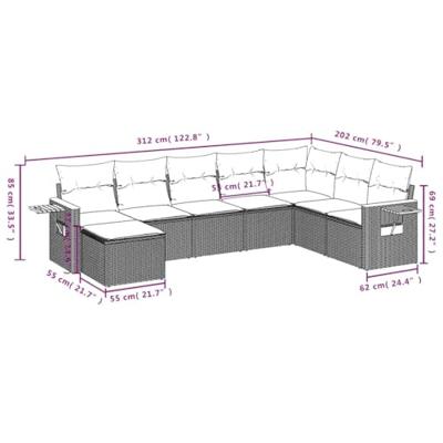 8-delige Loungeset met kussens poly rattan grijs