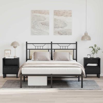 Bed kast met lade Zwart Eiken 40 x 35 x 50 cm Bewerkt hout Bed kast met lade Zwart Eiken 40 x 35 x 50 cm Bewerkt hout