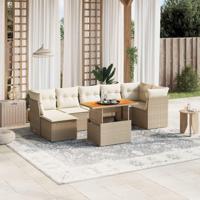 8-delige Loungeset met kussens poly rattan beige - thumbnail