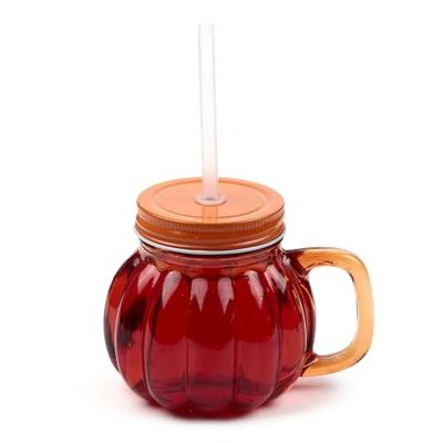 Pompoen Mason Jar Glazen Drinkbeker met rietje en dekel