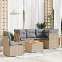 6-delige Loungeset met kussens poly rattan gemengd beige - thumbnail