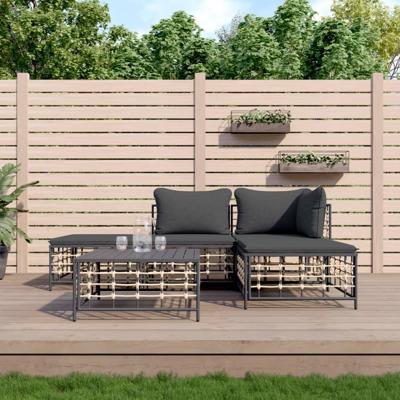5-delige Loungeset met kussens poly rattan antracietkleurig