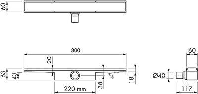 Easy Drain Compact afvoergoot enkele plaat met zijuitloop 6x80cm 30mm RVS edcom800-30