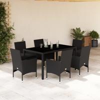 7-delige Tuinset met kussens poly rattan en acaciahout zwart - thumbnail