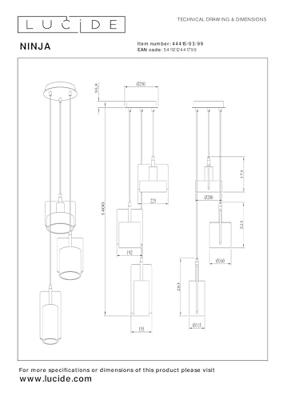 Lucide NINJA - Hanglamp - 3xE27 - Multicolor