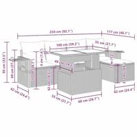 6-delige Loungeset met kussens poly rattan acacia grijs - thumbnail