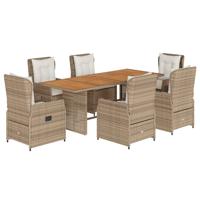 7-delige Tuinset met kussens poly rattan beige - thumbnail