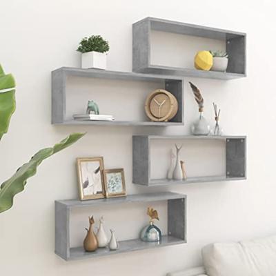 VidaXL Wandschappen kubus 4 st 60x15x23 cm bewerkt hout betongrijs