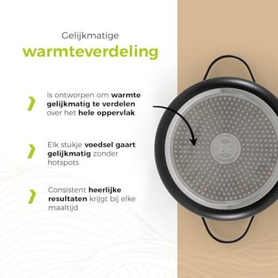 BE Living Braadpan met deksel ø 28 cm - keramische anti-aanbaklaag - geschikt voor alle warmtebronnen - zwart