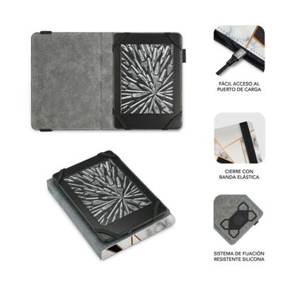 Subblim Universele beschermhoes voor e-book, marmer, zwart, compatibel met e-books tot 15,2 cm (6 inch), met elastische sluiting, ergonomisch en licht, meerkleurig