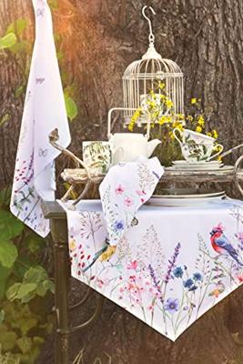 Clayre & Eef Tafelkleed 150x250 cm Wit Groen Katoen Rechthoek Bloemen Clayre & Eef Tafelkleed 150x250 cm Wit Groen Katoen Rechthoek Bloemen