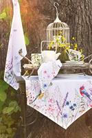 Clayre & Eef Tafelkleed 150x250 cm Wit Groen Katoen Rechthoek Bloemen - thumbnail