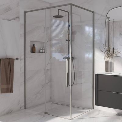 Saqu Syra douchecabine met schuifdeur incl. antikalk 100x90cm geborsteld grijs