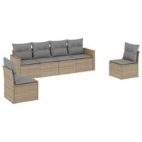 6-delige Loungeset met kussens poly rattan gemengd beige - thumbnail