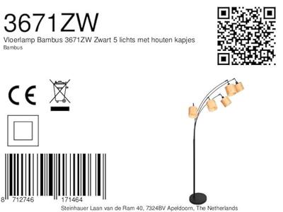 Steinhauer VloerlampBambus zwart met bamboe 5-lichts - 3671ZW