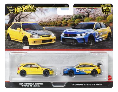 Hot Wheels Premium Car Culture Diecast Vehicle 2-Pack 1/64 '99 Honda Civic Type R (EK9) & Honda Civic Type R