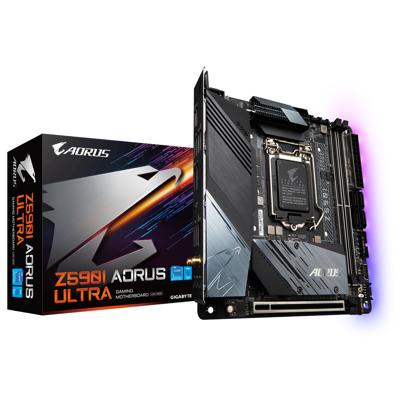 GIGABYTE Z590I ULTRA, socket 1200 moederbord RAID, Gb-LAN, WLAN, BT, Sound, Mini-ITX GIGABYTE Z590I ULTRA, socket 1200 moederbord RAID, Gb-LAN, WLAN, BT, Sound, Mini-ITX