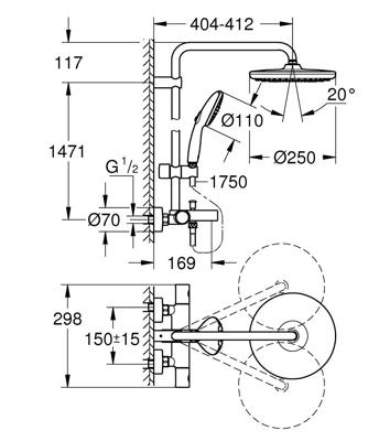 Grohe Tempesta System 250 Professional regendoucheset met 3 straalsoorten en thermostaatkraan incl. baduitloop Ø25cm chroom