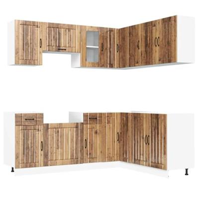 11-delige Keukenkastenset Kalmar bewerkt hout oud houtkleurig