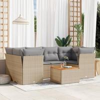 7-delige Loungeset met kussens poly rattan beige - thumbnail