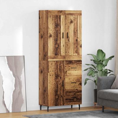 Hoge kast met lade 2 pcs Oud Hout Geengineerd Hout en Glas