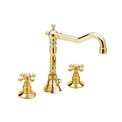 Wastafelmengkraan Retro 3-gats Sapho Antea 2-knop Uitloop Gebogen 17.5 cm Goud (incl. waste) Wastafelmengkraan Retro 3-gats Sapho Antea 2-knop Uitloop Gebogen 17.5 cm Goud (incl. waste)